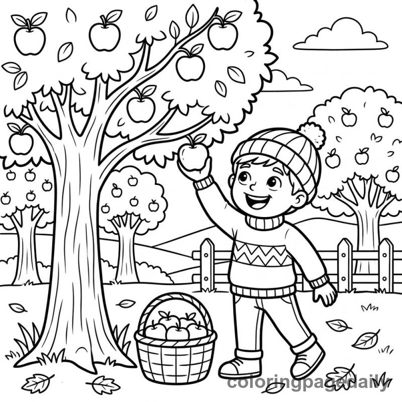 Child's Autumn Apple Picking - Colored reference example
