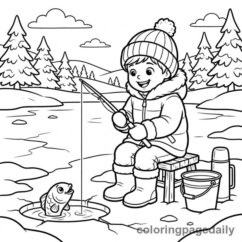 Child's First Ice Fishing Trip - Colored reference example