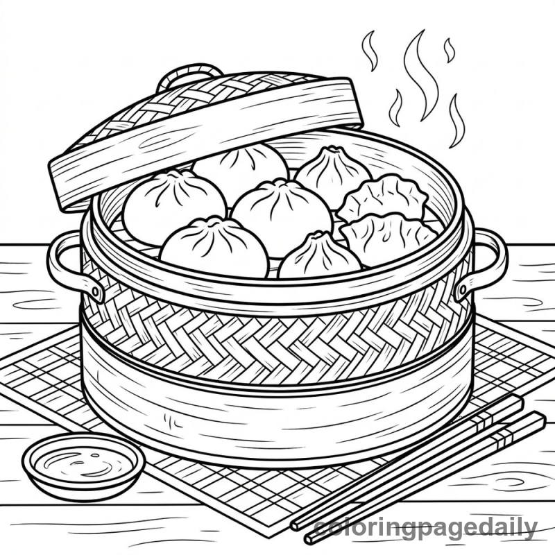 Chinese Dim Sum Basket - Daily printable coloring page in Food category