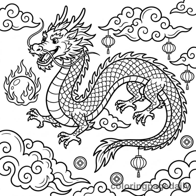 Chinese Dragon Chasing Pearl - Colored reference example