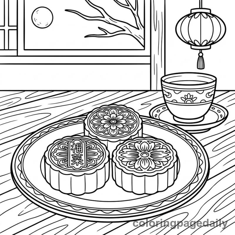Chinese Mooncakes Plate - Colored reference example