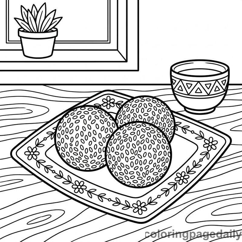 Chinese Sesame Balls Plate - Daily printable coloring page in Food category