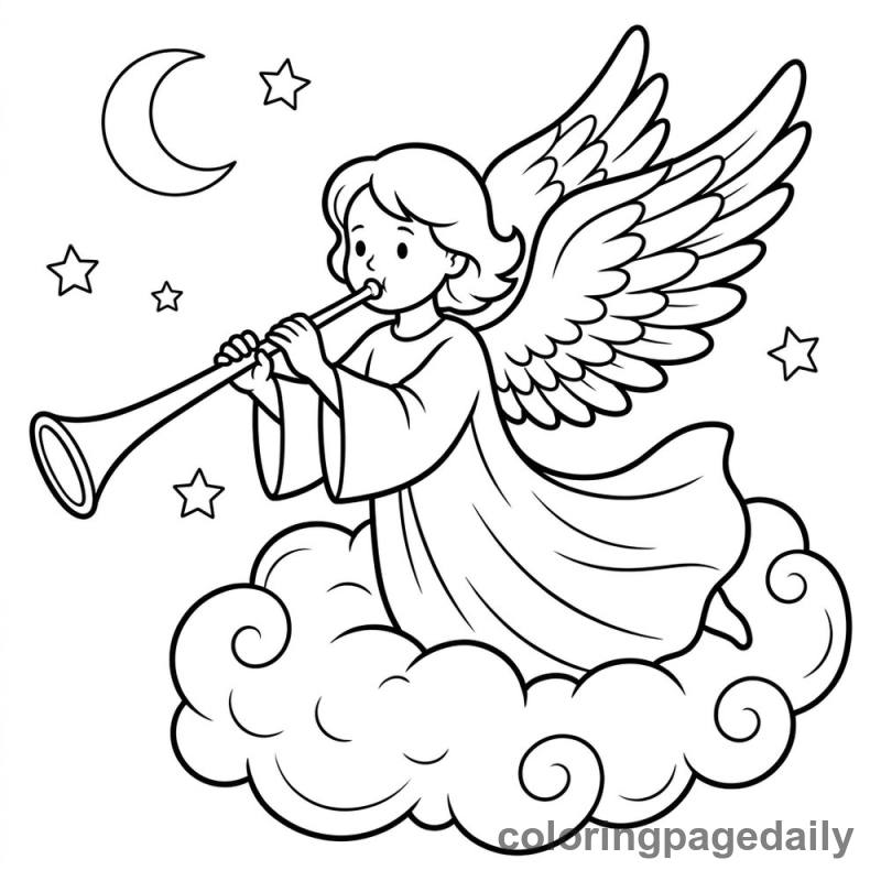 Christmas Angel Blowing Trumpet - Colored reference example