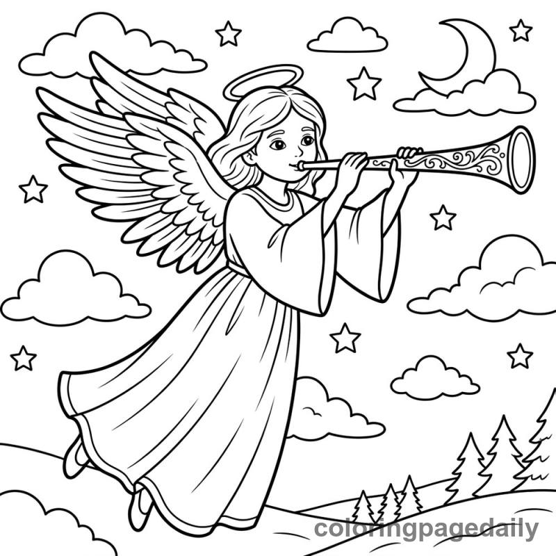 Christmas Angel Trumpet - Daily printable coloring page in Christmas category