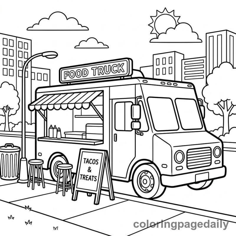 City Food Truck - Daily printable coloring page in Vehicle category