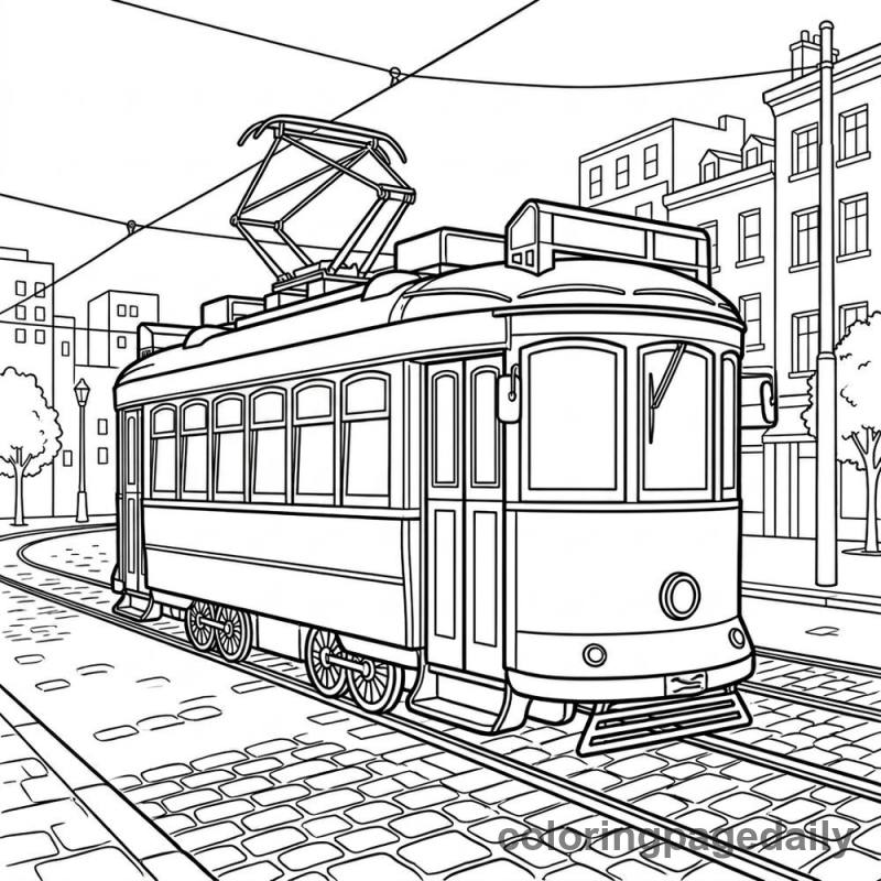 City Tram Streetcar - Daily printable coloring page in Vehicle category
