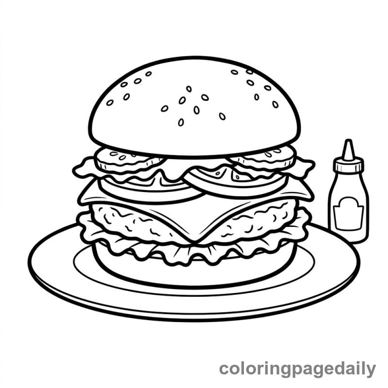 Classic American Cheeseburger - Daily printable coloring page in Food category