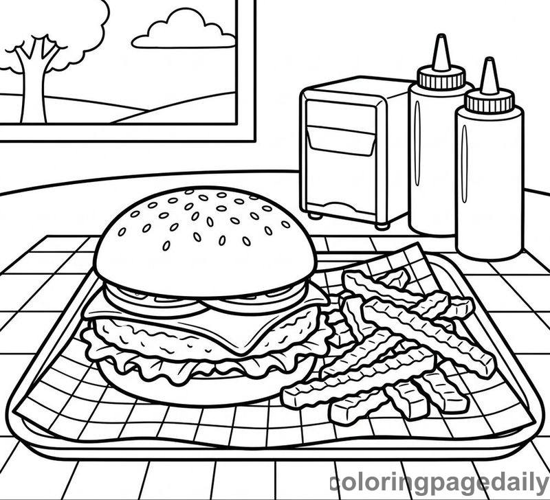 Classic American Cheeseburger Meal - Colored reference example