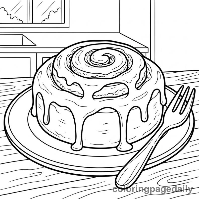 Classic American Cinnamon Roll - Daily printable coloring page in Food category