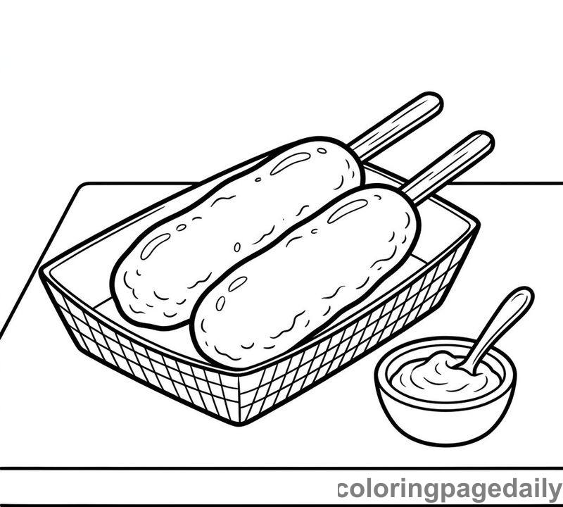 Classic American Corn Dogs - Daily printable coloring page in Food category