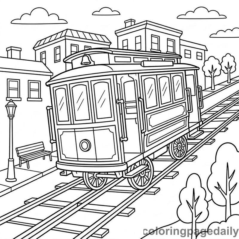 Classic City Cable Car Ride - Daily printable coloring page in Vehicle category