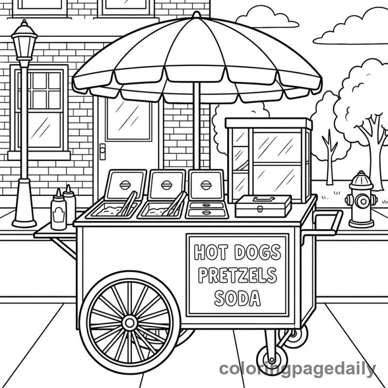 Classic City Hot Dog Cart - Daily printable coloring page in Vehicle category