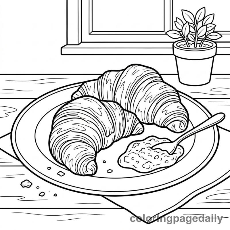 Classic French Croissant Breakfast - Colored reference example