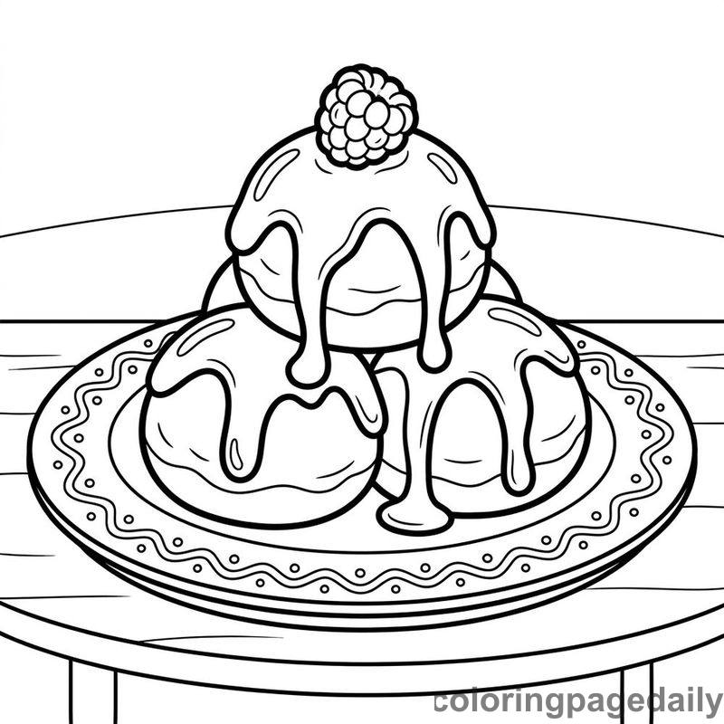 Classic French Profiteroles Dessert - Daily printable coloring page in Food category