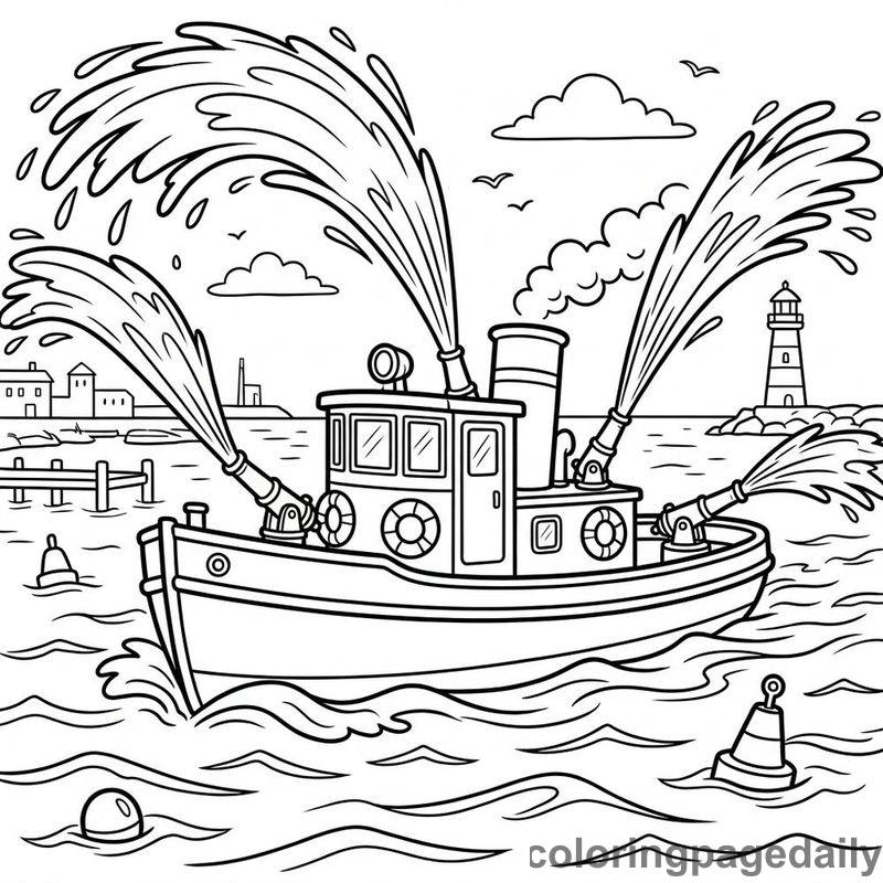 Classic Harbor Fireboat Sprays - Daily printable coloring page in Vehicle category