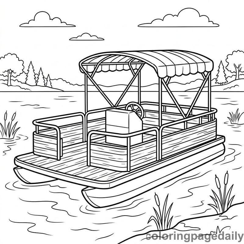 Classic Lakeside Pontoon Boat - Daily printable coloring page in Vehicle category