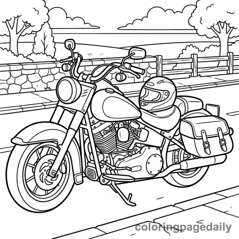 Classic Motorcycle Parking - Daily printable coloring page in Vehicle category
