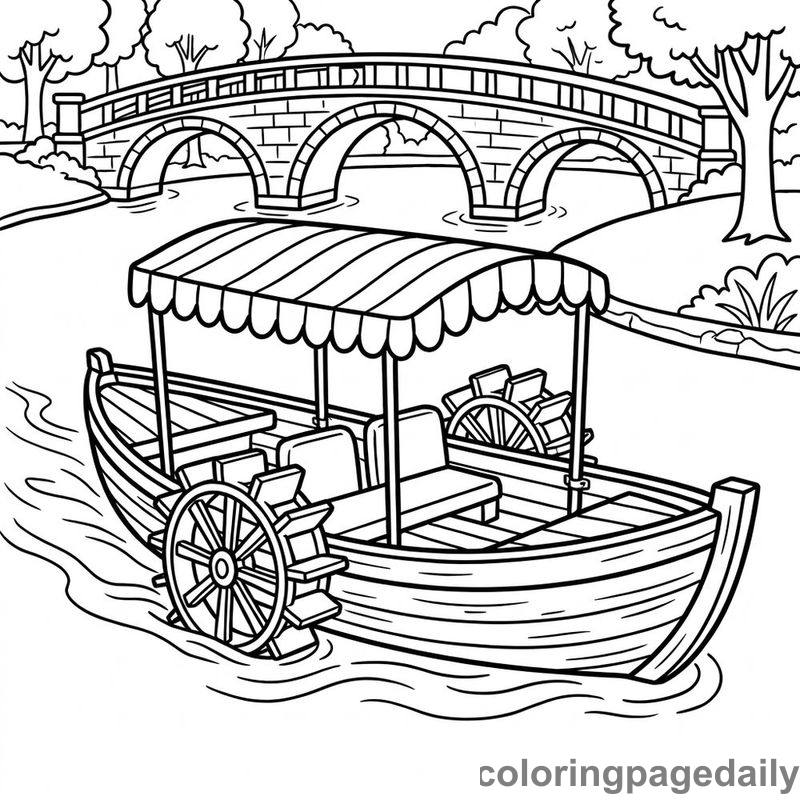 Classic Paddleboat On Lake - Daily printable coloring page in Vehicle category