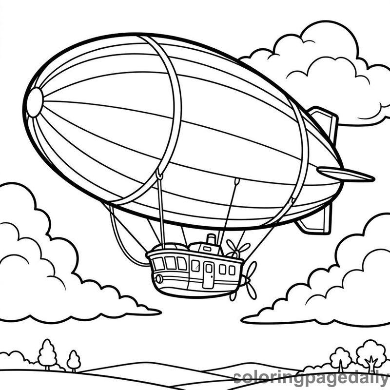 Classic Passenger Blimp Cruising - Daily printable coloring page in Vehicle category