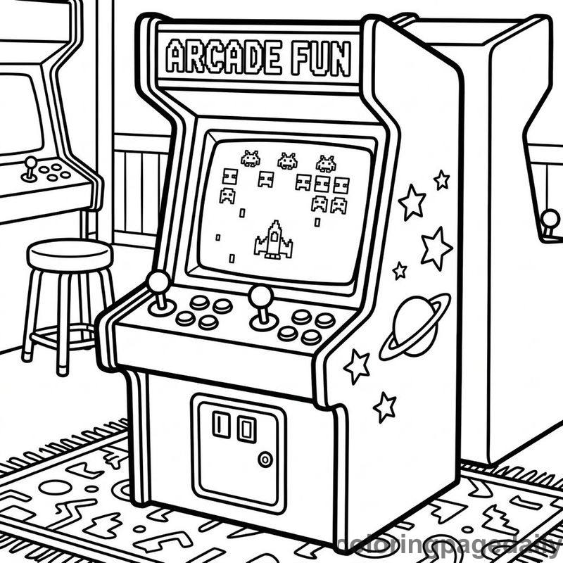Classic Retro Arcade Cabinet - Daily printable coloring page in Video Games and Pixel Art category