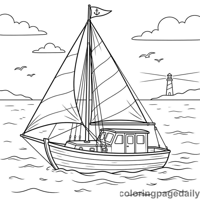 Classic Sailboat On Sea - Colored reference example