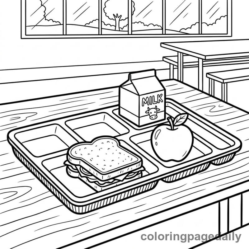 Classic School Lunch Tray - Daily printable coloring page in Back to School category