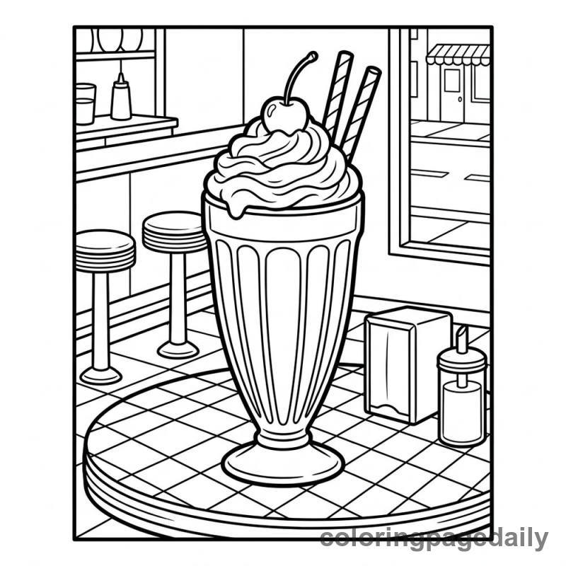 Classic Strawberry Milkshake - Daily printable coloring page in Food category