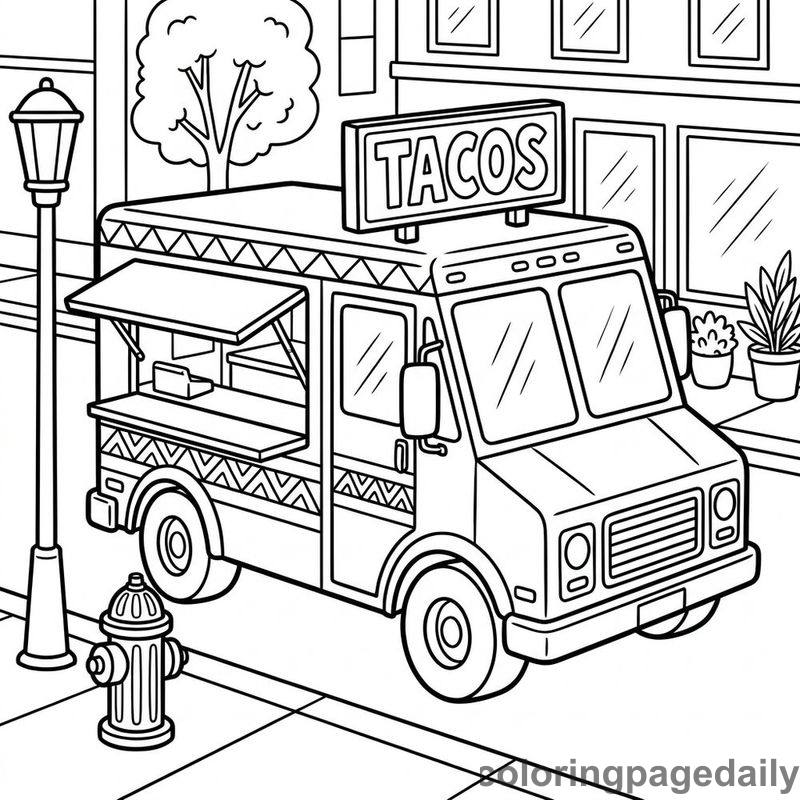 Tina the Taco Truck’s Big City Adventure - story illustration coloring page