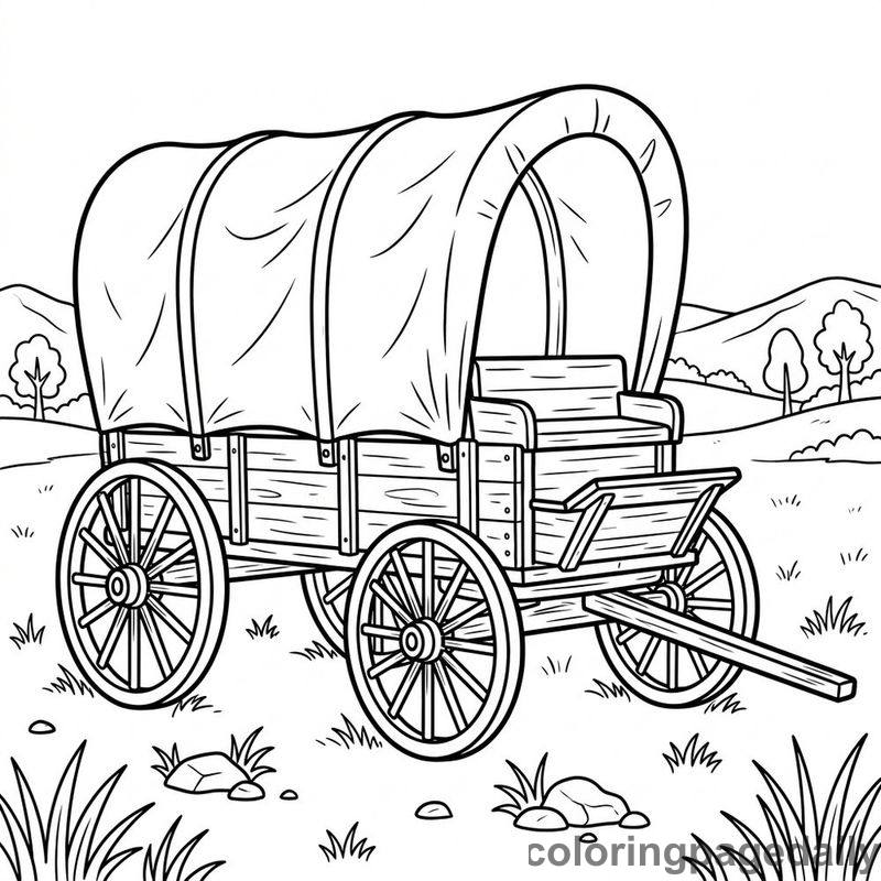 Classic Wooden Covered Wagon - Daily printable coloring page in Vehicle category