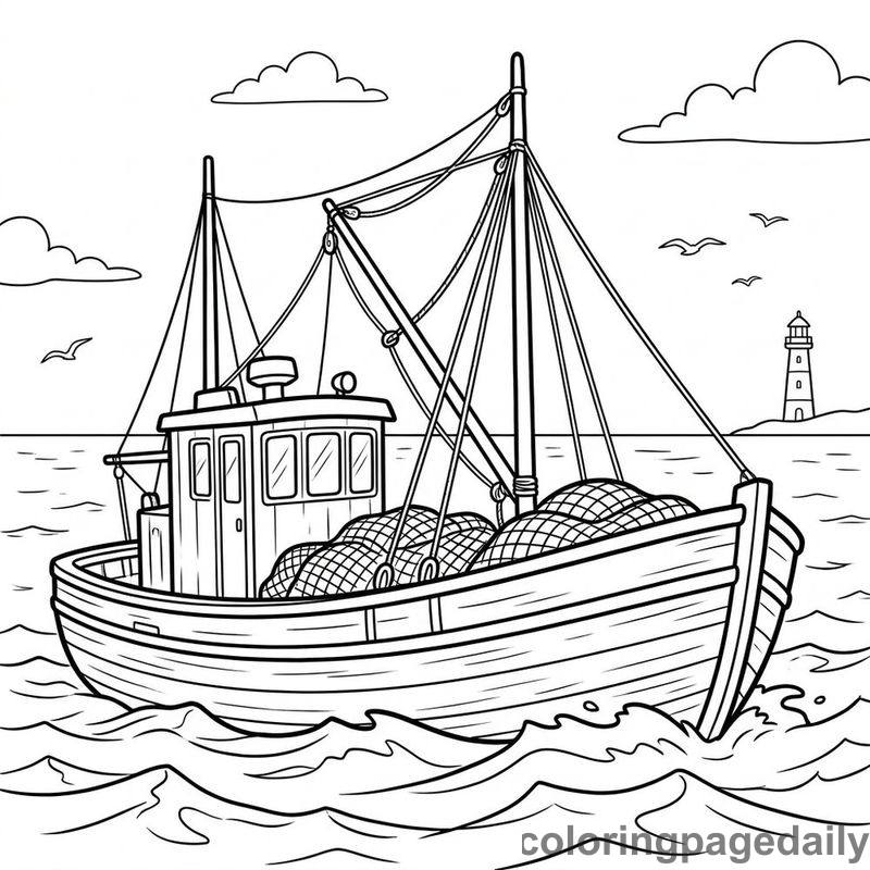 Classic Wooden Fishing Trawler - Colored reference example