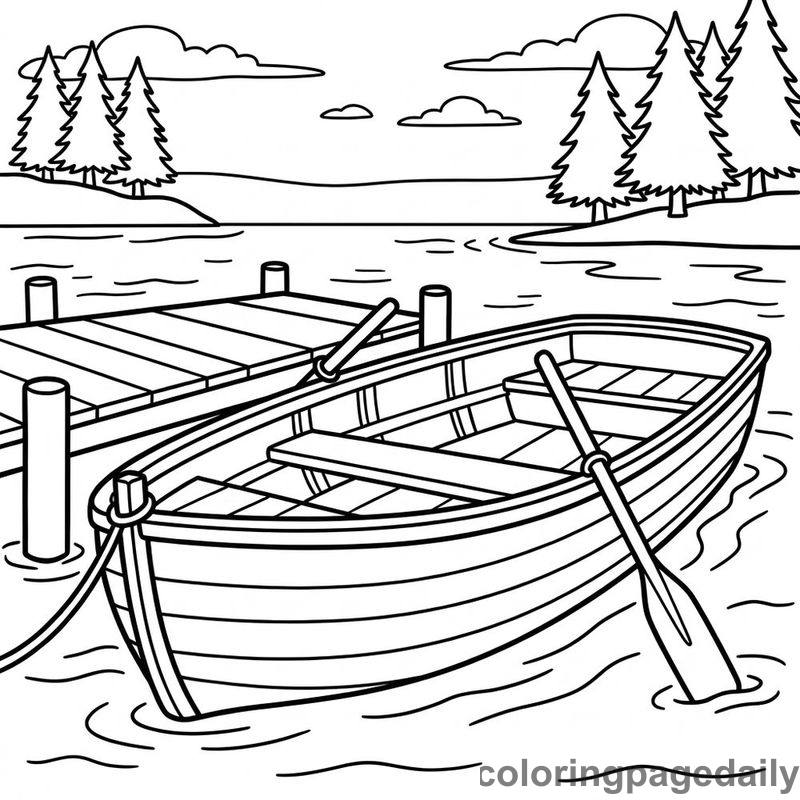 Classic Wooden Rowboat Docked - Daily printable coloring page in Vehicle category