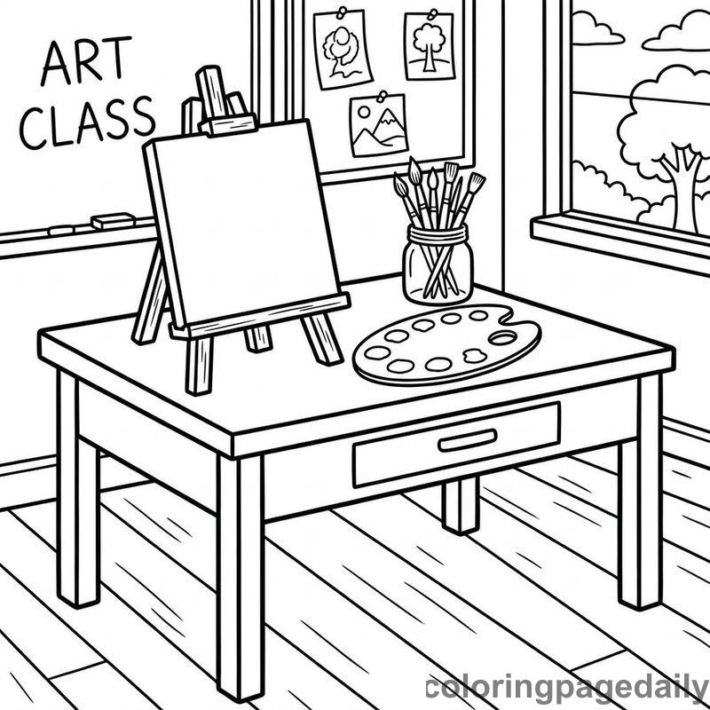 Classroom Art Easel And Palette - Daily printable coloring page in Back to School category