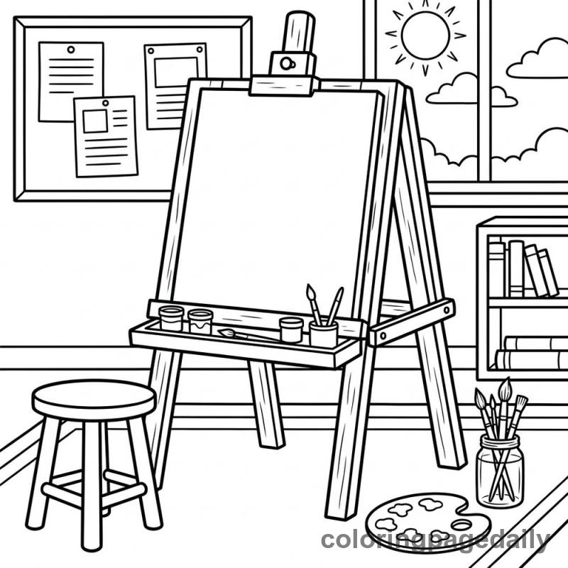Classroom Art Easel Setup - Daily printable coloring page in Back to School category