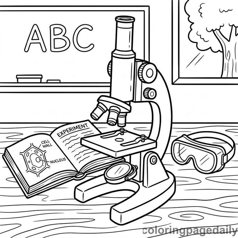 Classroom Microscope And Textbook - Colored reference example