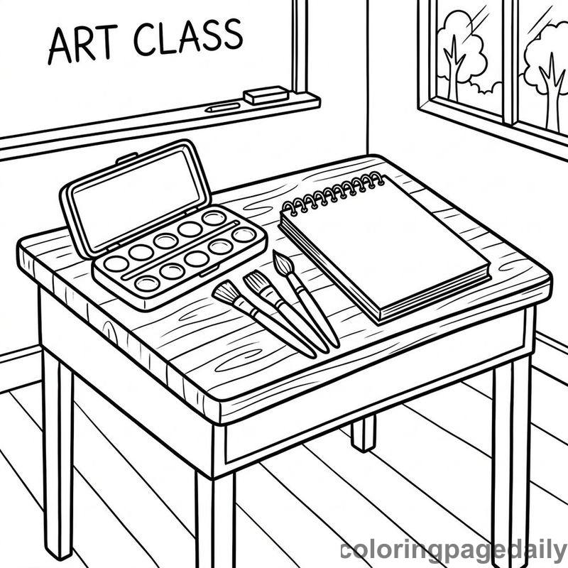 Classroom Watercolor Painting Desk - Colored reference example