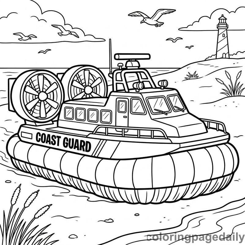 Coast Guard Hovercraft Gliding - Colored reference example