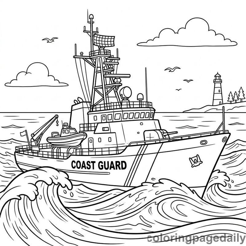Coast Guard Rescue Ship - Daily printable coloring page in Vehicle category