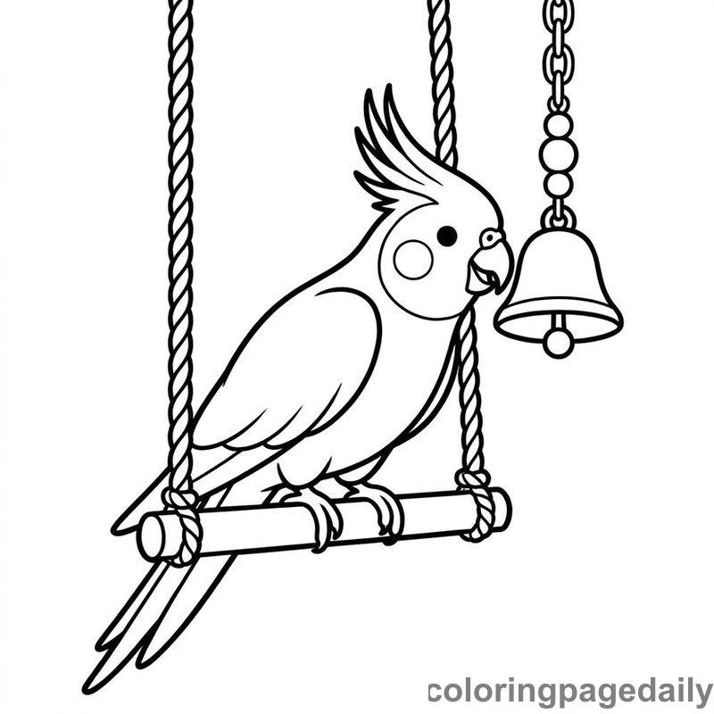 Cockatiel Playing With Bell Toy - Colored reference example
