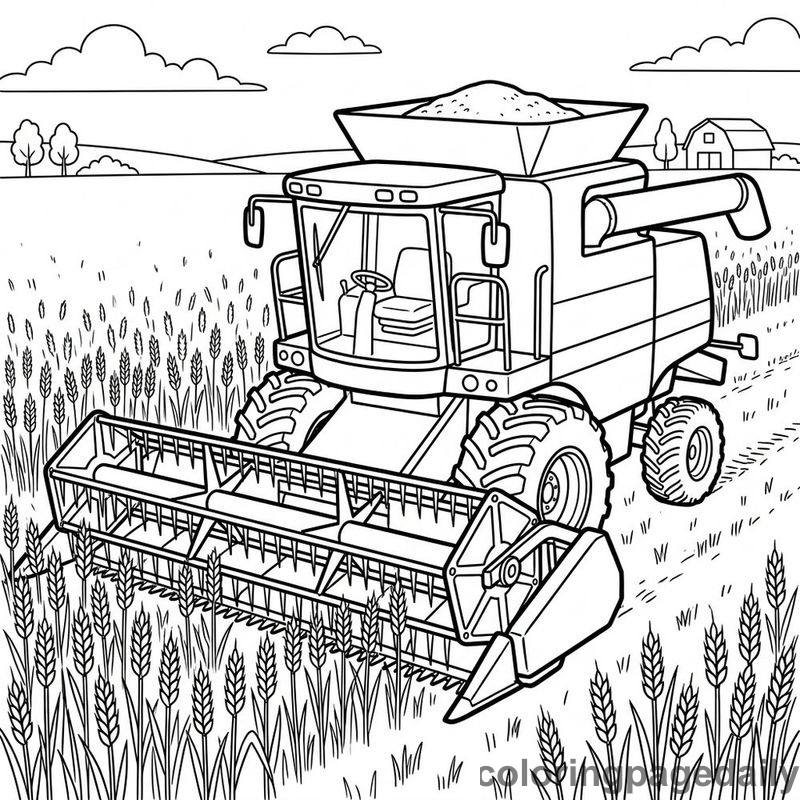 Combine Harvester In Field - Daily printable coloring page in Vehicle category