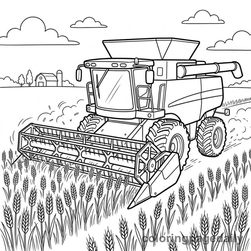 Combine Harvester Working - Daily printable coloring page in Vehicle category