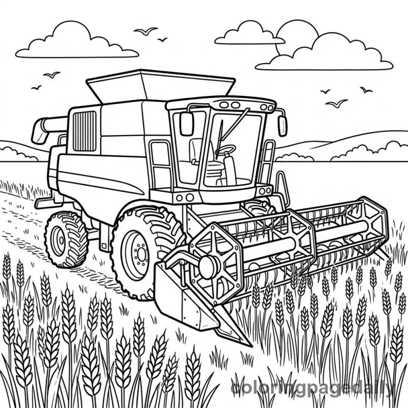 Combine Harvester Working - Daily printable coloring page in Vehicle category