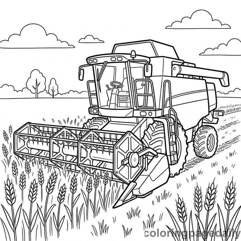 Combine Harvester Working - Daily printable coloring page in Vehicle category