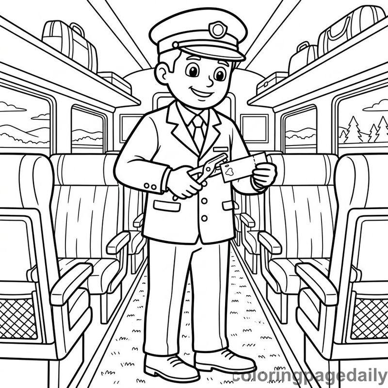 Conductor Punching Train Ticket - Colored reference example