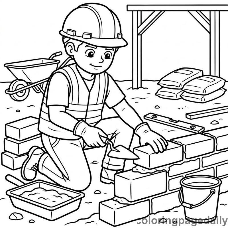 Construction Worker Building Wall - Colored reference example