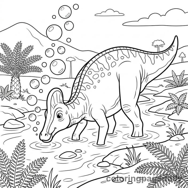 Corythosaurus Blowing River Bubbles - Colored reference example