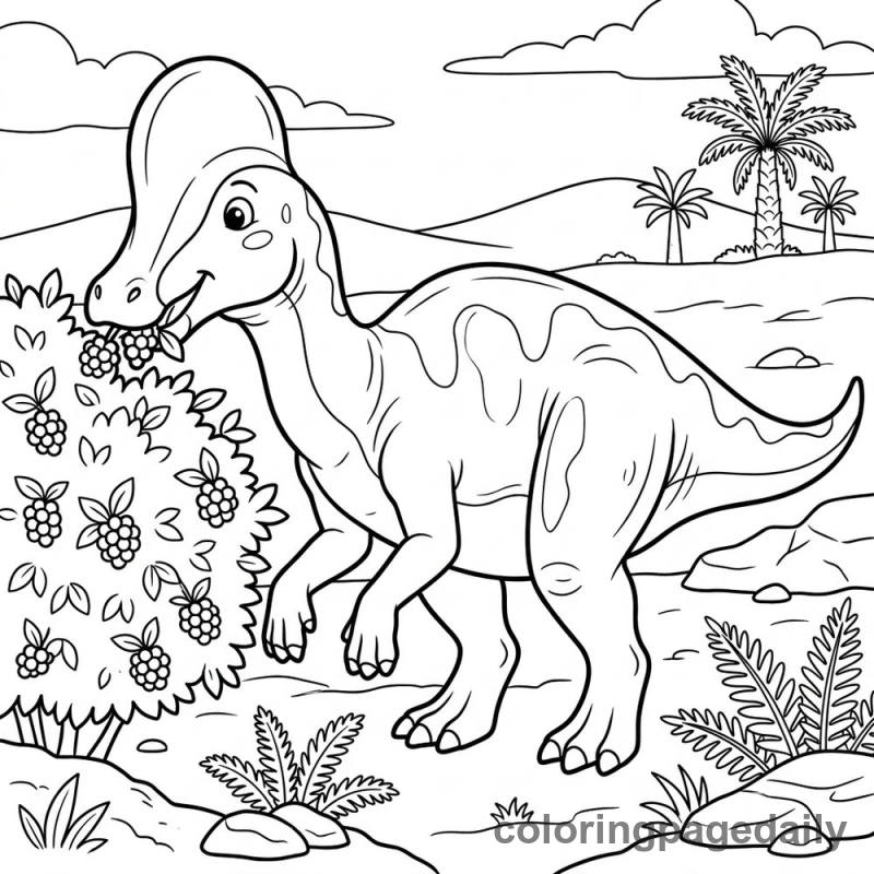 Corythosaurus Eating Berries - Daily printable coloring page in Dinosaur category