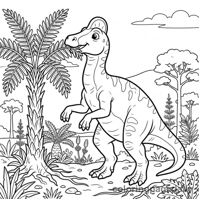 Corythosaurus Eating Leaves - Daily printable coloring page in Dinosaur category