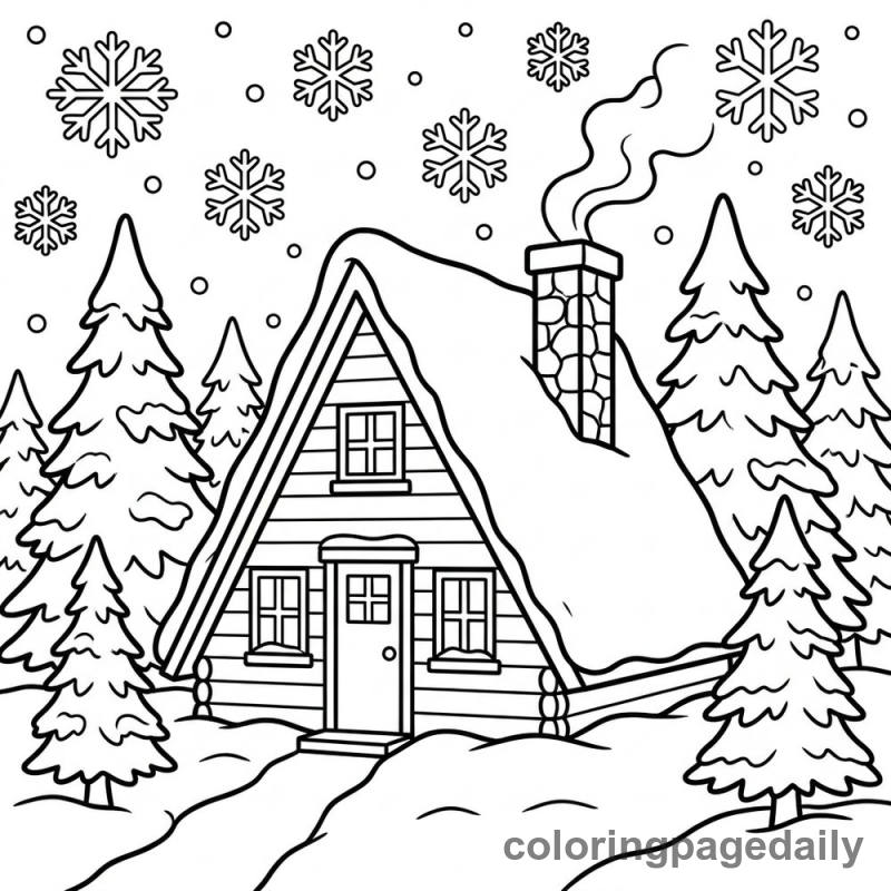 Cozy Cabin in the Snowy Woods - Colored reference example