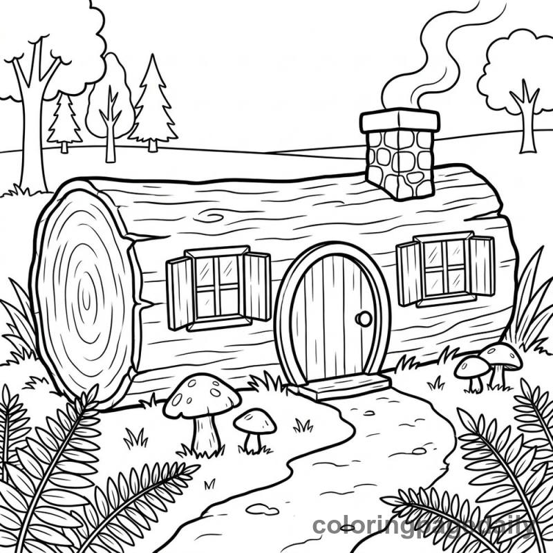 Cozy Hollow Log Home - Daily printable coloring page in Scenery category