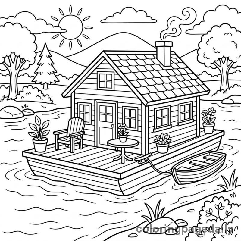 Cozy Houseboat Floating - Colored reference example